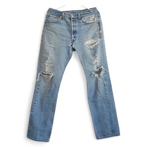 Levi Strauss Distressed Straight Leg Jeans Light wash Blue Western Grunge Punk